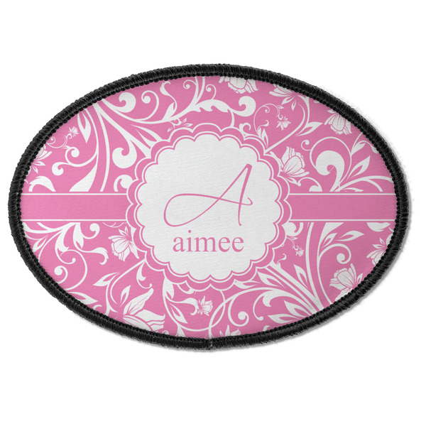 Custom Floral Vine Iron On Oval Patch w/ Name and Initial