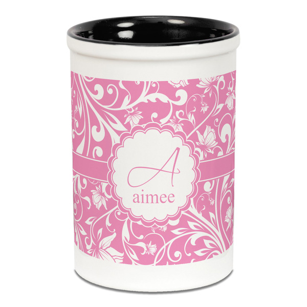 Custom Floral Vine Ceramic Pencil Holders - Black