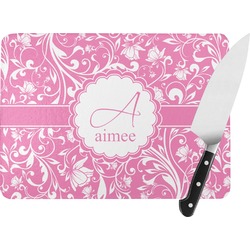 Floral Vine Rectangular Glass Cutting Board - Large - 15.25"x11.25" w/ Name and Initial