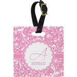 Floral Vine Plastic Luggage Tag - Square w/ Name and Initial