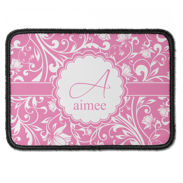 Custom Floral Vine Iron On Rectangle Patch w/ Name and Initial