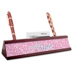 Floral Vine Red Mahogany Nameplate with Business Card Holder (Personalized)