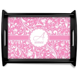 Floral Vine Black Wooden Tray - Large (Personalized)