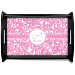 Floral Vine Black Wooden Tray - Small (Personalized)