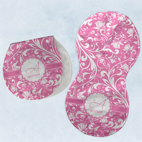 Custom Floral Vine Burp Pads - Velour - Set of 2 w/ Name and Initial