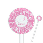 Floral Vine 5.5" Round Plastic Stir Sticks - White - Single Sided (Personalized)