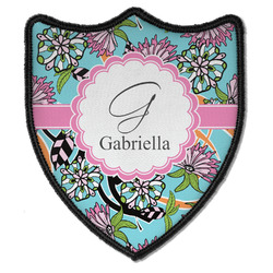 Summer Flowers Iron On Shield Patch B w/ Name and Initial