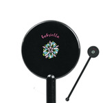 Summer Flowers 5.5" Round Plastic Stir Sticks - Black - Single Sided (Personalized)