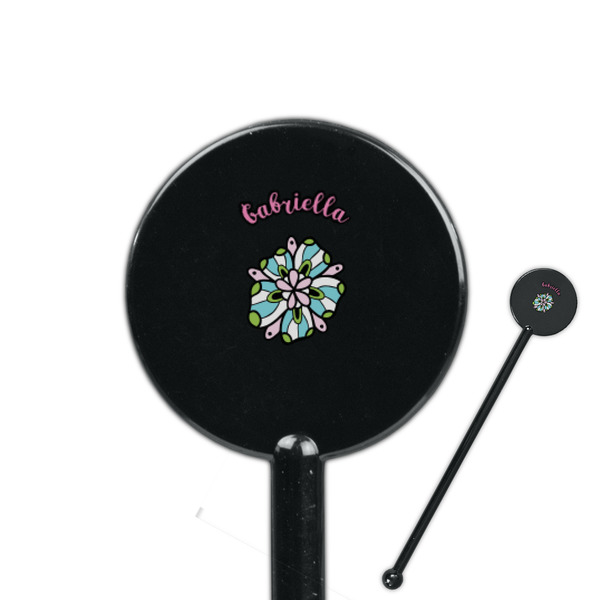 Custom Summer Flowers 5.5" Round Plastic Stir Sticks - Black - Single Sided (Personalized)