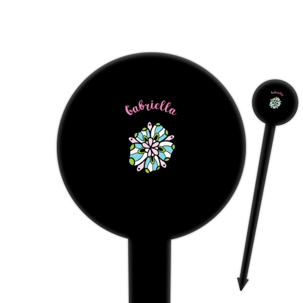 Custom Summer Flowers 6" Round Plastic Food Picks - Black - Single Sided (Personalized)