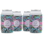 Summer Flowers Can Cooler (12 oz) - Set of 4 w/ Name and Initial