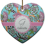 Summer Flowers Heart Ceramic Ornament w/ Name and Initial