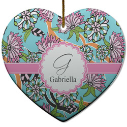 Summer Flowers Heart Ceramic Ornament w/ Name and Initial