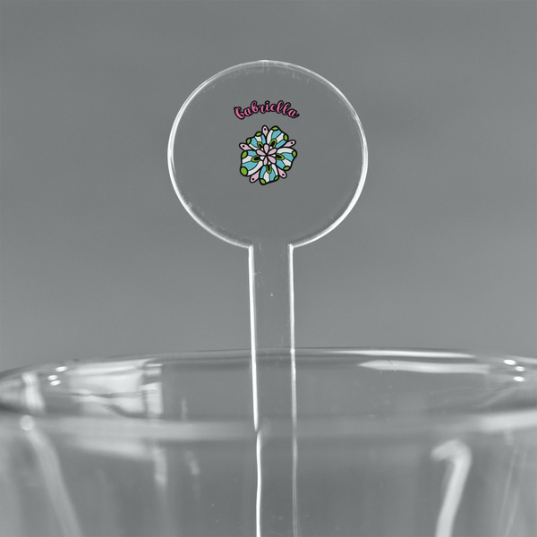 Custom Summer Flowers 7" Round Plastic Stir Sticks - Clear (Personalized)