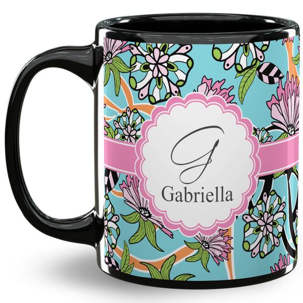 Custom Summer Flowers 11 Oz Coffee Mug - Black (Personalized)