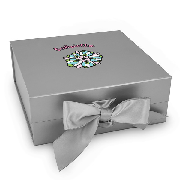 Custom Summer Flowers Gift Box with Magnetic Lid - Silver (Personalized)