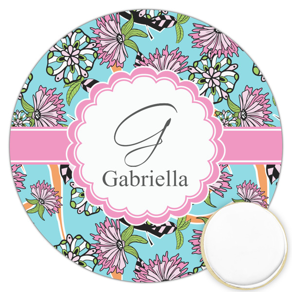 Custom Summer Flowers Printed Cookie Topper - 3.25" (Personalized)