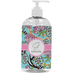 Summer Flowers Plastic Soap / Lotion Dispenser (16 oz - Large - White) (Personalized)