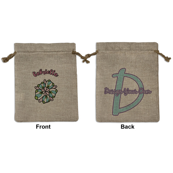 Custom Summer Flowers Medium Burlap Gift Bag - Front & Back (Personalized)