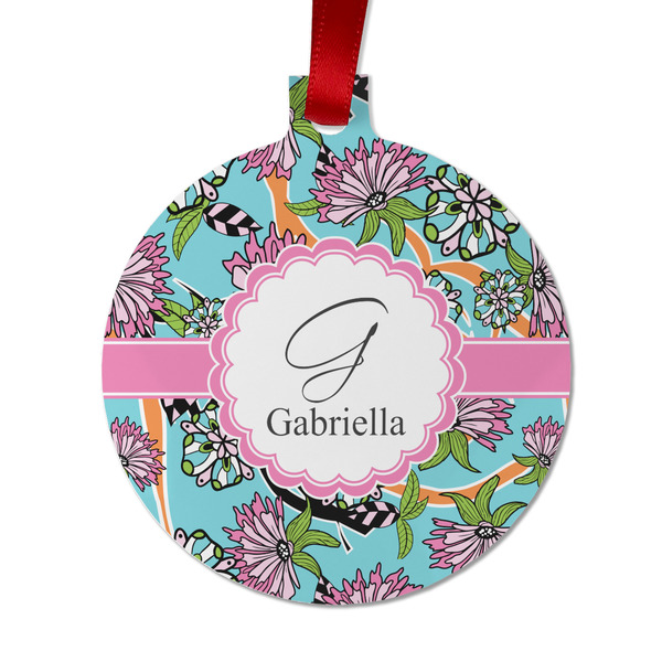 Custom Summer Flowers Metal Ball Ornament - Double Sided w/ Name and Initial