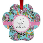 Summer Flowers Metal Paw Ornament - Double Sided w/ Name and Initial