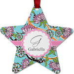 Summer Flowers Metal Star Ornament - Double Sided w/ Name and Initial