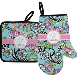 Summer Flowers Right Oven Mitt & Pot Holder Set w/ Name and Initial