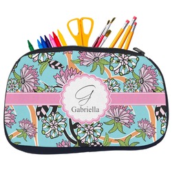 Summer Flowers Neoprene Pencil Case - Medium w/ Name and Initial