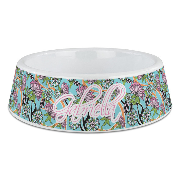 Custom Summer Flowers Plastic Dog Bowl - Large (Personalized)