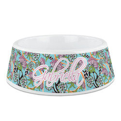 Summer Flowers Plastic Dog Bowl - Medium (Personalized)