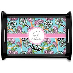 Summer Flowers Black Wooden Tray - Small (Personalized)