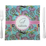 Summer Flowers 9.5" Glass Square Lunch / Dinner Plate- Single or Set of 4 (Personalized)