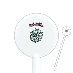 Summer Flowers 5.5" Round Plastic Stir Sticks - White - Double Sided (Personalized)