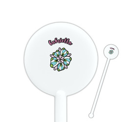 Summer Flowers 5.5" Round Plastic Stir Sticks - White - Single Sided (Personalized)