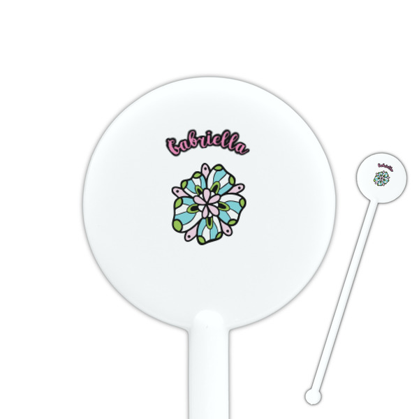 Custom Summer Flowers 5.5" Round Plastic Stir Sticks - White - Single Sided (Personalized)