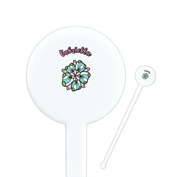 Custom Summer Flowers 7" Round Plastic Stir Sticks - White - Double Sided (Personalized)