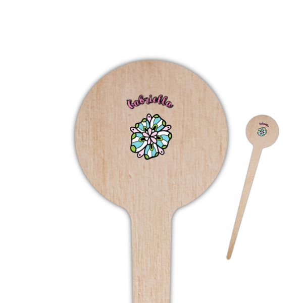 Custom Summer Flowers 4" Round Wooden Food Picks - Single Sided (Personalized)