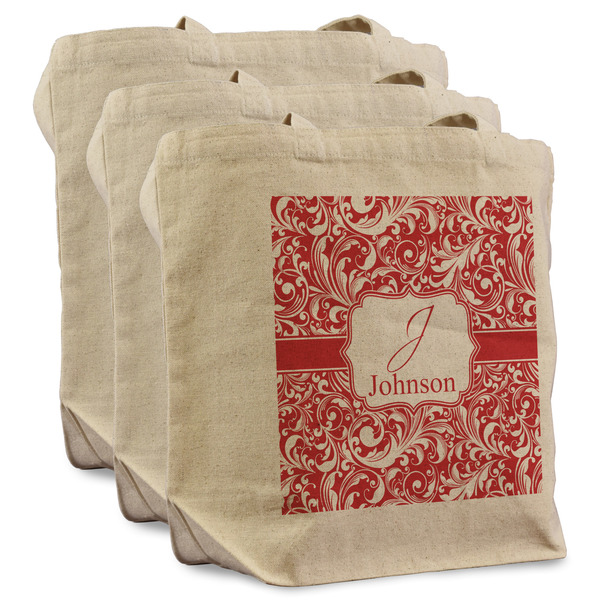 Custom Swirl Reusable Cotton Grocery Bags - Set of 3 (Personalized)