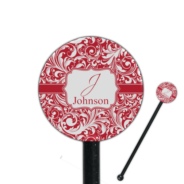 Custom Swirl 5.5" Round Plastic Stir Sticks - Black - Single Sided (Personalized)