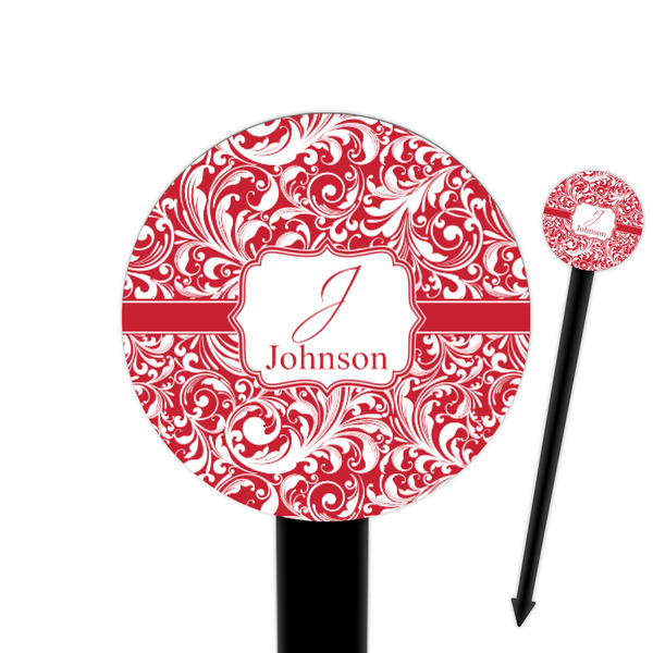 Custom Swirl 6" Round Plastic Food Picks - Black - Double Sided (Personalized)