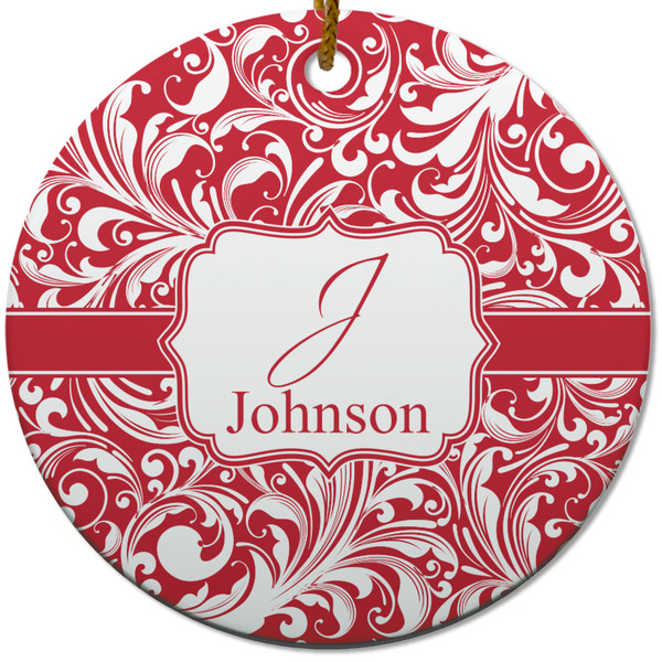 Custom Swirl Round Ceramic Ornament w/ Name and Initial