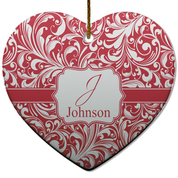 Custom Swirl Heart Ceramic Ornament w/ Name and Initial