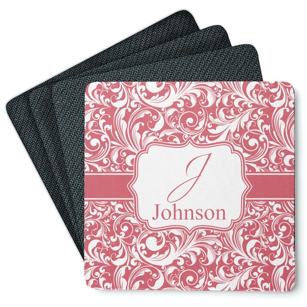 Custom Swirl Square Rubber Backed Coasters - Set of 4 (Personalized)