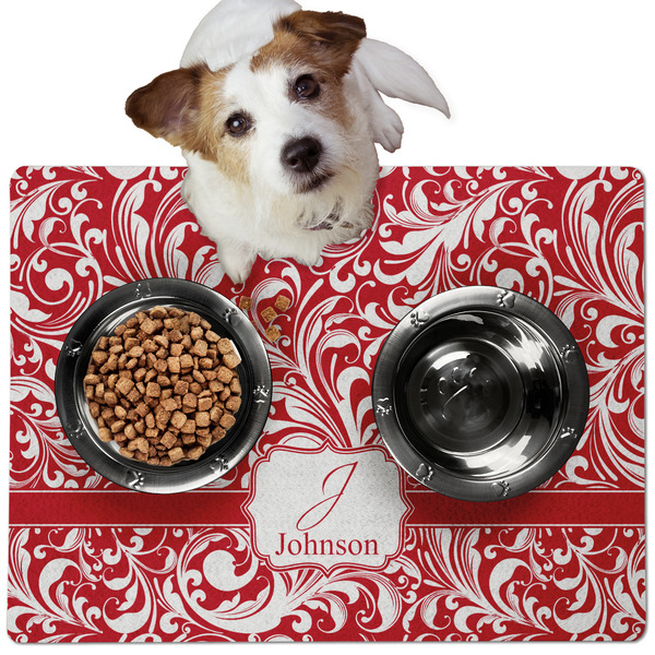 Custom Swirl Dog Food Mat - Medium w/ Name and Initial