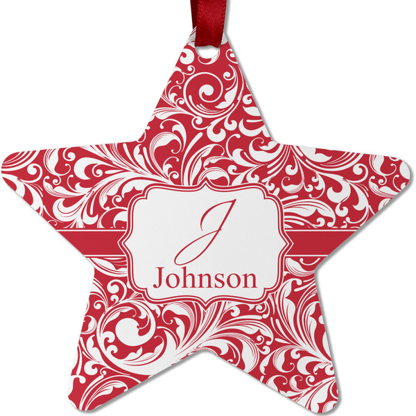 Custom Swirl Metal Star Ornament - Double Sided w/ Name and Initial