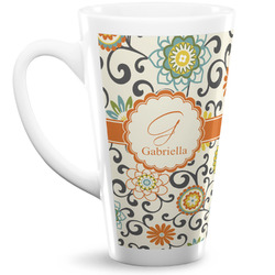 Swirls & Floral 16 Oz Latte Mug (Personalized)
