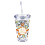 Swirls & Floral 16oz Double Wall Acrylic Tumbler with Lid & Straw - Full Print (Personalized)