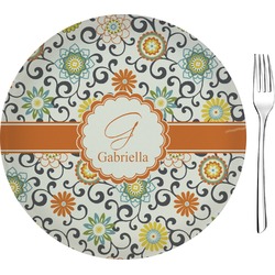 Swirls & Floral Glass Appetizer / Dessert Plate 8" (Personalized)
