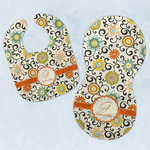 Swirls & Floral Baby Bib & Burp Set w/ Name and Initial