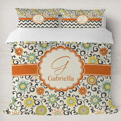 Swirls & Floral Duvet Cover Set - King (Personalized)